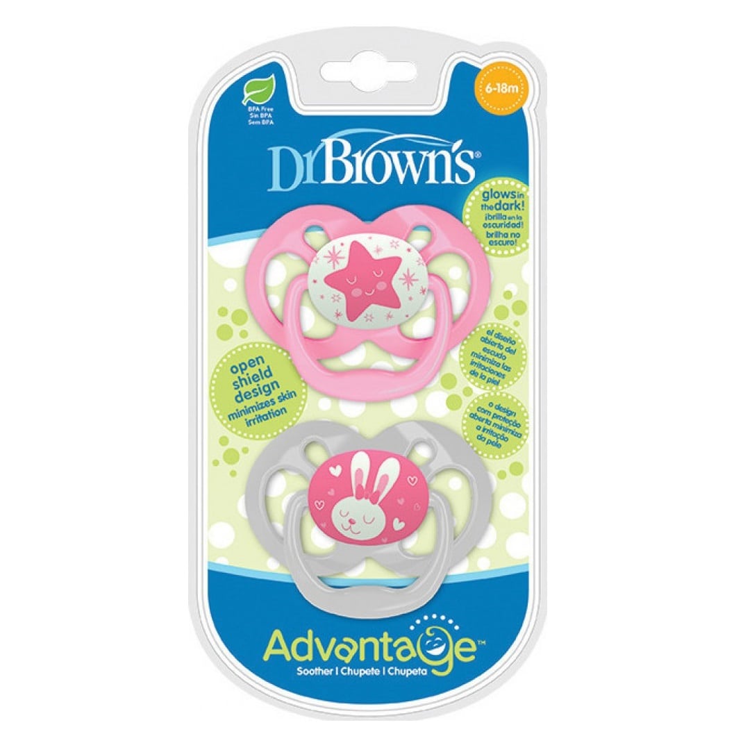 Dr Browns – Πιπίλα Σιλικόνης Νυκτός Advantage 6-18m Αστερίας Ροζ 2τμχ Dr Browns – Πιπίλα Σιλικόνης Νυκτός Advantage 6-18m Αστερίας Ροζ 2τμχ